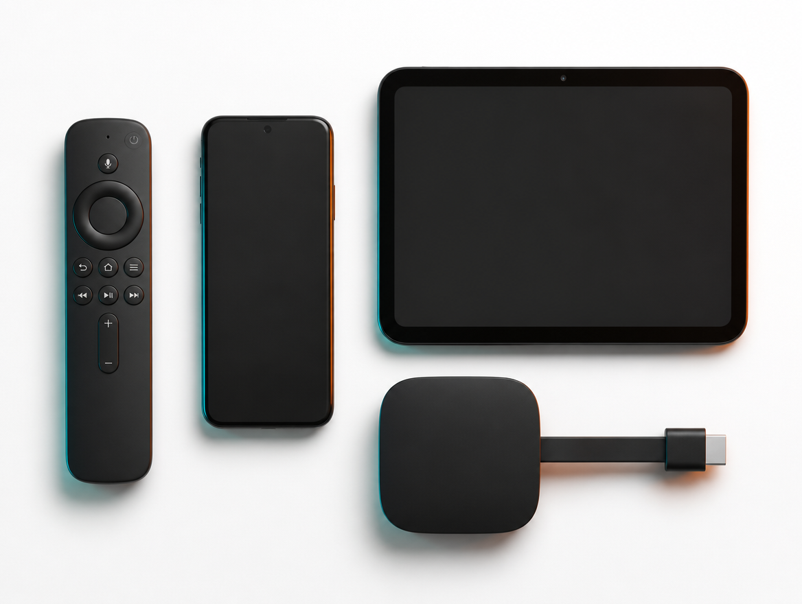 Fernbedienung, Smartphone, Tablet und Streaming-Box für IPTV Anbieter HD