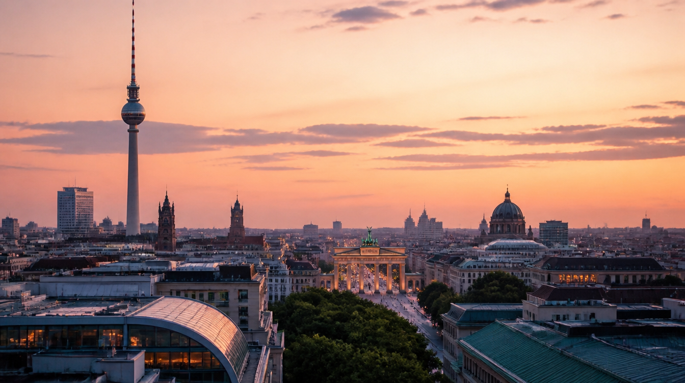 Skyline von Berlin bei Sonnenuntergang mit Fernsehturm